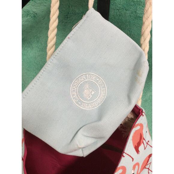 XL Caribbean Joe Canvas Flamingo Beach Bag and wristlet - Picture 11 of 12